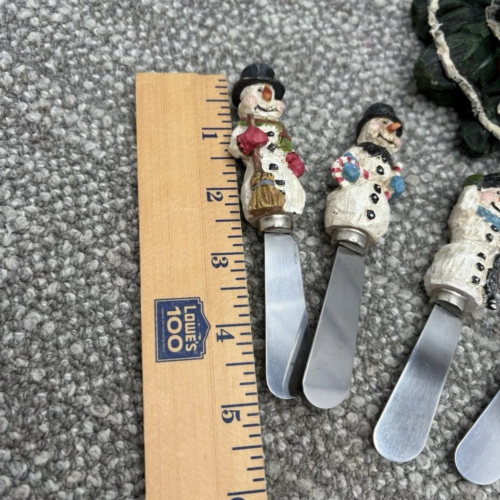 Snowman Cheese Butter Jam Spreaders In Festive Christmas Tree‎ Holder Resin